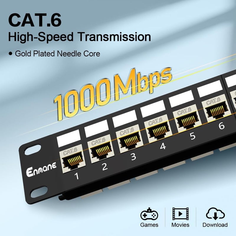 Enmane 24Port Patch Panel Cat6 Keystone Patch Panel(EC Listed) RJ45 Patch Panel Network Patch Panel with Smart Cable Management for 19inch Rackmount(Shielded) - Image 4